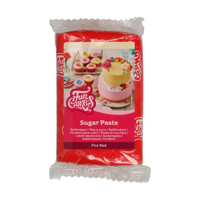 Röd sockerpasta från FunCakes, 250 g – perfekt för rosor, hjärtan och färgstarka tårtor