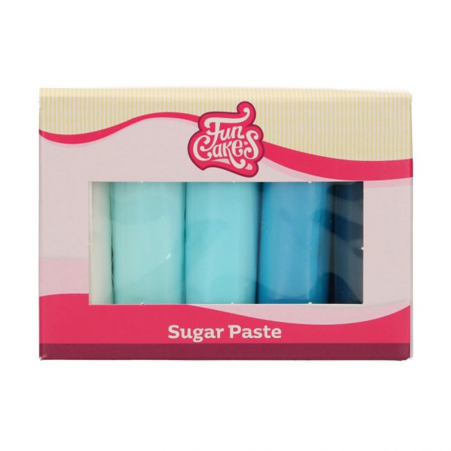 Sockerpasta set Blå 5x100 g från FunCakes – fem blå nyanser för tårtor och dekorationer