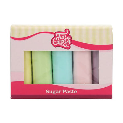 Sockerpasta set Pastell 5x100 g från FunCakes – ljusgul, ljusgrön, ljusblå, ljusrosa och ljuslila för romantiska och lekfulla tårtor