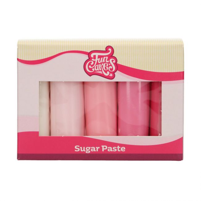 Sockerpasta set Rosa 5x100 g från FunCakes – fem rosa nyanser för romantiska och festliga tårtor