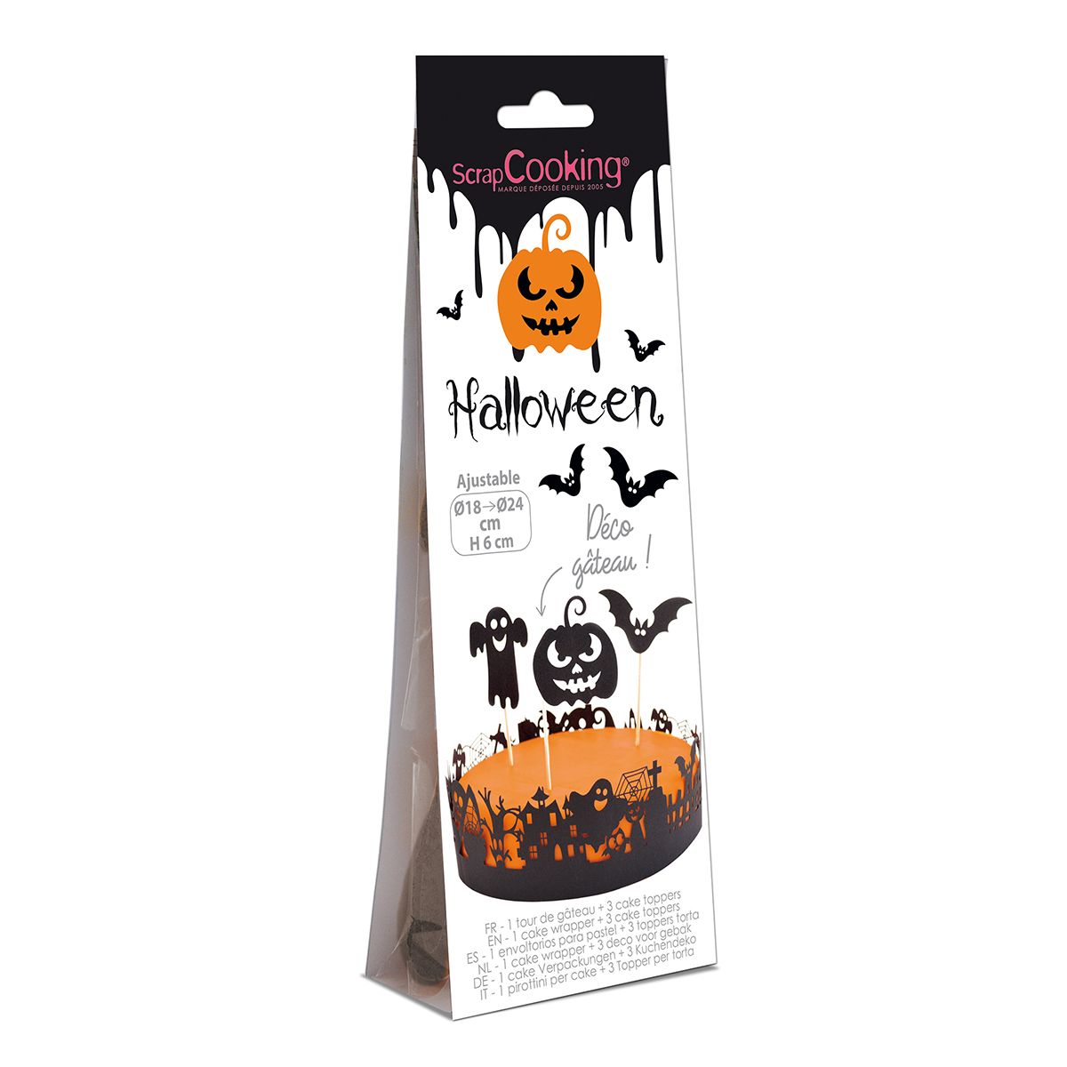 Tårtdekorationskit med wrappers och cake topper i Halloweenmotiv
