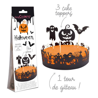 Tårtdekorationskit med wrappers och cake topper i Halloweenmotiv