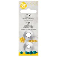 Tyllset #012 och #021 Wilton i rostfritt stål. Två rundtyllar för text, pärlor, linjer och små detaljer på tårtor och cupcakes