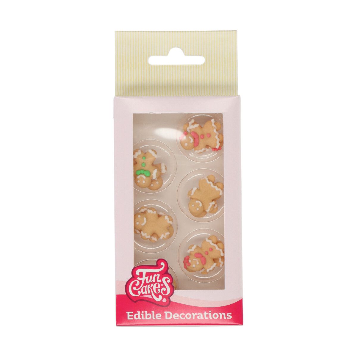 Förpackning med ätbara pepparkaksgubbar från FunCakes, 12-pack.
